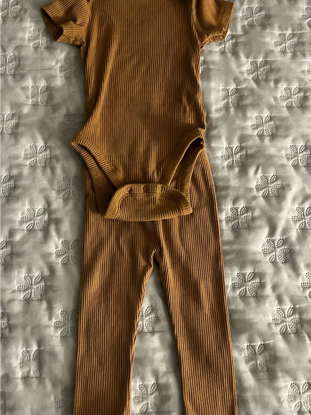 Kids Ribbed Short-Sleeve One-Piece and Leggings Set - Brown